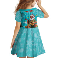 Hawaii Christmas Kid Short Sleeve Dress Mele Kalikimaka Poinsettia Lei - Cyan LT14 - Polynesian Pride