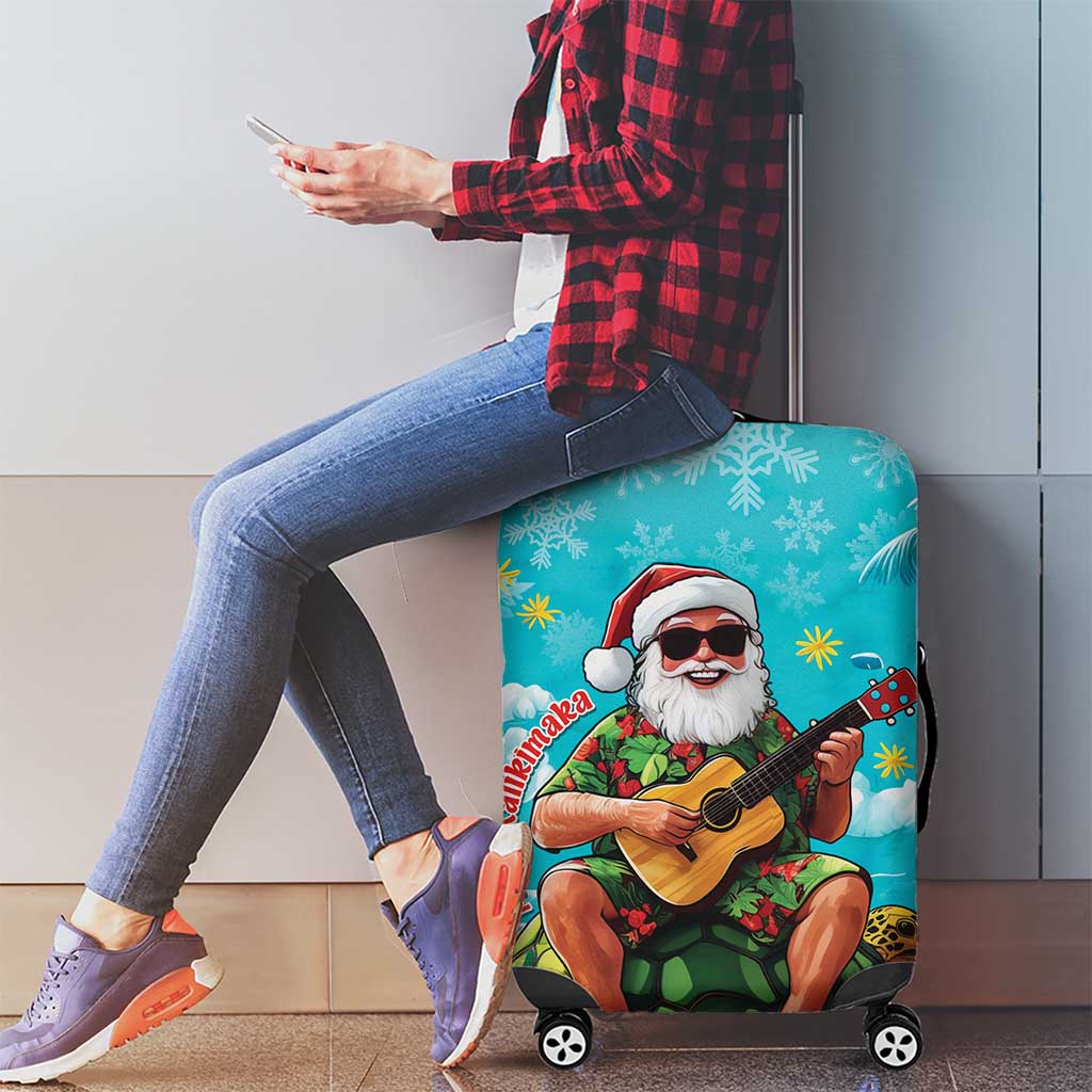 Hawaii Christmas Luggage Cover Mele Kalikimaka Poinsettia Lei - Cyan LT14 - Polynesian Pride