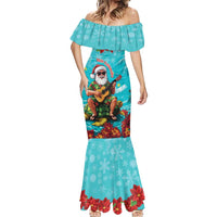 Hawaii Christmas Mermaid Dress Mele Kalikimaka Poinsettia Lei - Cyan LT14 - Polynesian Pride