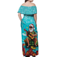 Hawaii Christmas Off Shoulder Maxi Dress Mele Kalikimaka Poinsettia Lei - Cyan LT14 - Polynesian Pride