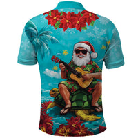 Hawaii Christmas Polo Shirt Mele Kalikimaka Poinsettia Lei - Cyan LT14 - Polynesian Pride