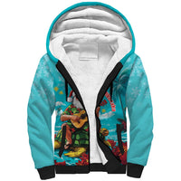 Hawaii Christmas Sherpa Hoodie Mele Kalikimaka Poinsettia Lei - Cyan LT14 Unisex Cyan - Polynesian Pride