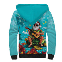 Hawaii Christmas Sherpa Hoodie Mele Kalikimaka Poinsettia Lei - Cyan LT14 - Polynesian Pride