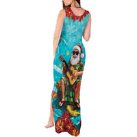 Hawaii Christmas Tank Maxi Dress Mele Kalikimaka Poinsettia Lei - Cyan LT14 - Polynesian Pride