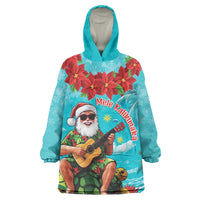 Hawaii Christmas Wearable Blanket Hoodie Mele Kalikimaka Poinsettia Lei - Cyan LT14 One Size Cyan - Polynesian Pride