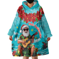 Hawaii Christmas Wearable Blanket Hoodie Mele Kalikimaka Poinsettia Lei - Cyan LT14 - Polynesian Pride