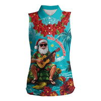 Hawaii Christmas Women Sleeveless Polo Shirt Mele Kalikimaka Poinsettia Lei - Cyan LT14 Female Cyan - Polynesian Pride