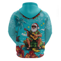 Hawaii Christmas Zip Hoodie Mele Kalikimaka Poinsettia Lei - Cyan LT14 - Polynesian Pride