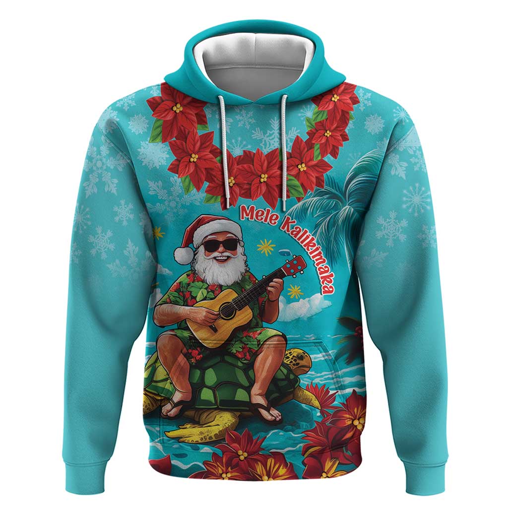 Hawaii Christmas Zip Hoodie Mele Kalikimaka Poinsettia Lei - Cyan LT14 Pullover Hoodie Cyan - Polynesian Pride
