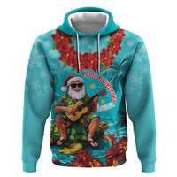 Hawaii Christmas Zip Hoodie Mele Kalikimaka Poinsettia Lei - Cyan LT14 Pullover Hoodie Cyan - Polynesian Pride