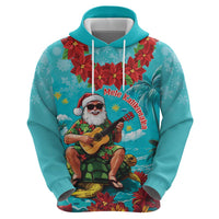 Hawaii Christmas Zip Hoodie Mele Kalikimaka Poinsettia Lei - Cyan LT14 - Polynesian Pride