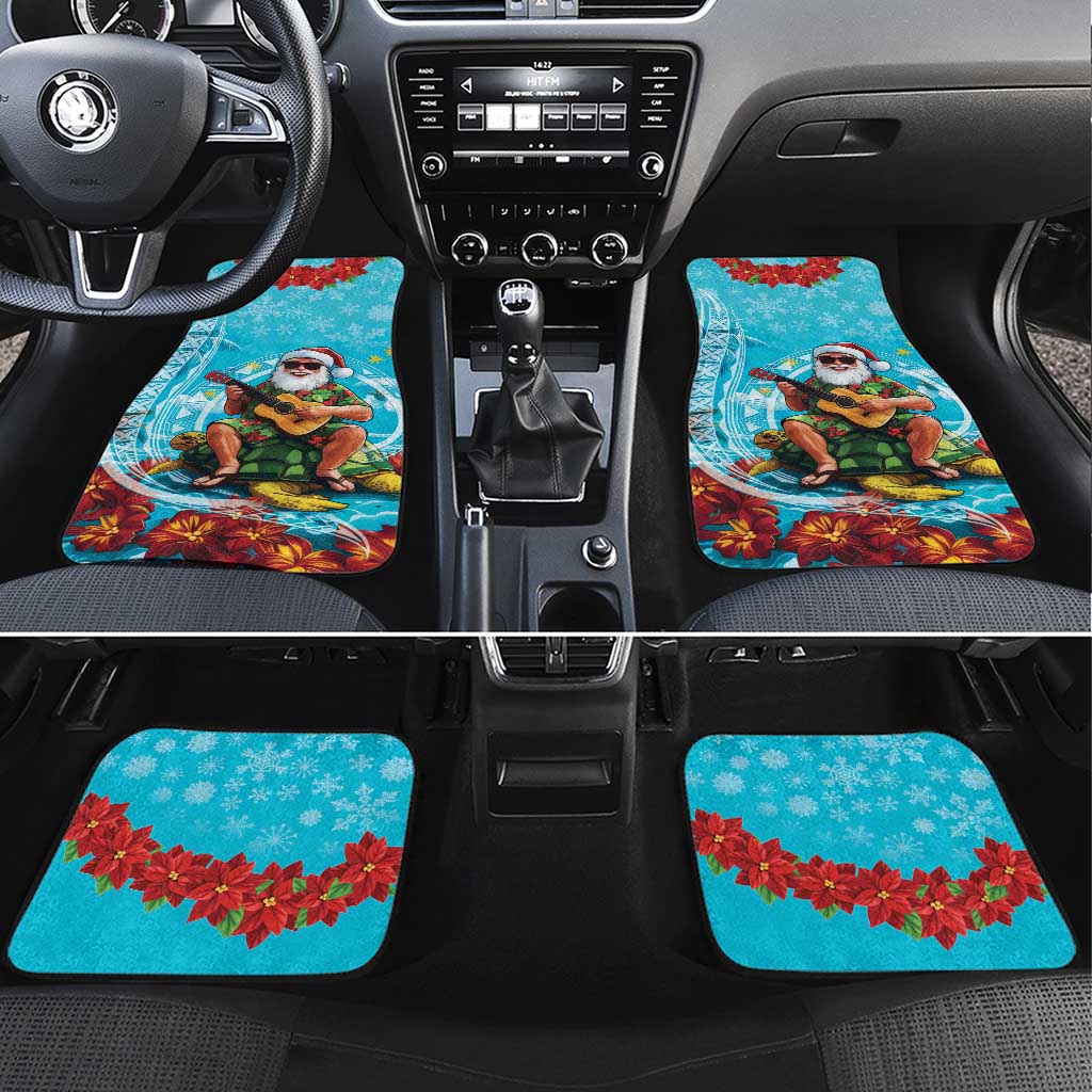 Hawaii Christmas Car Mats Mele Kalikimaka Poinsettia Lei Polynesian - Blue LT14 Set 4pcs Blue - Polynesian Pride