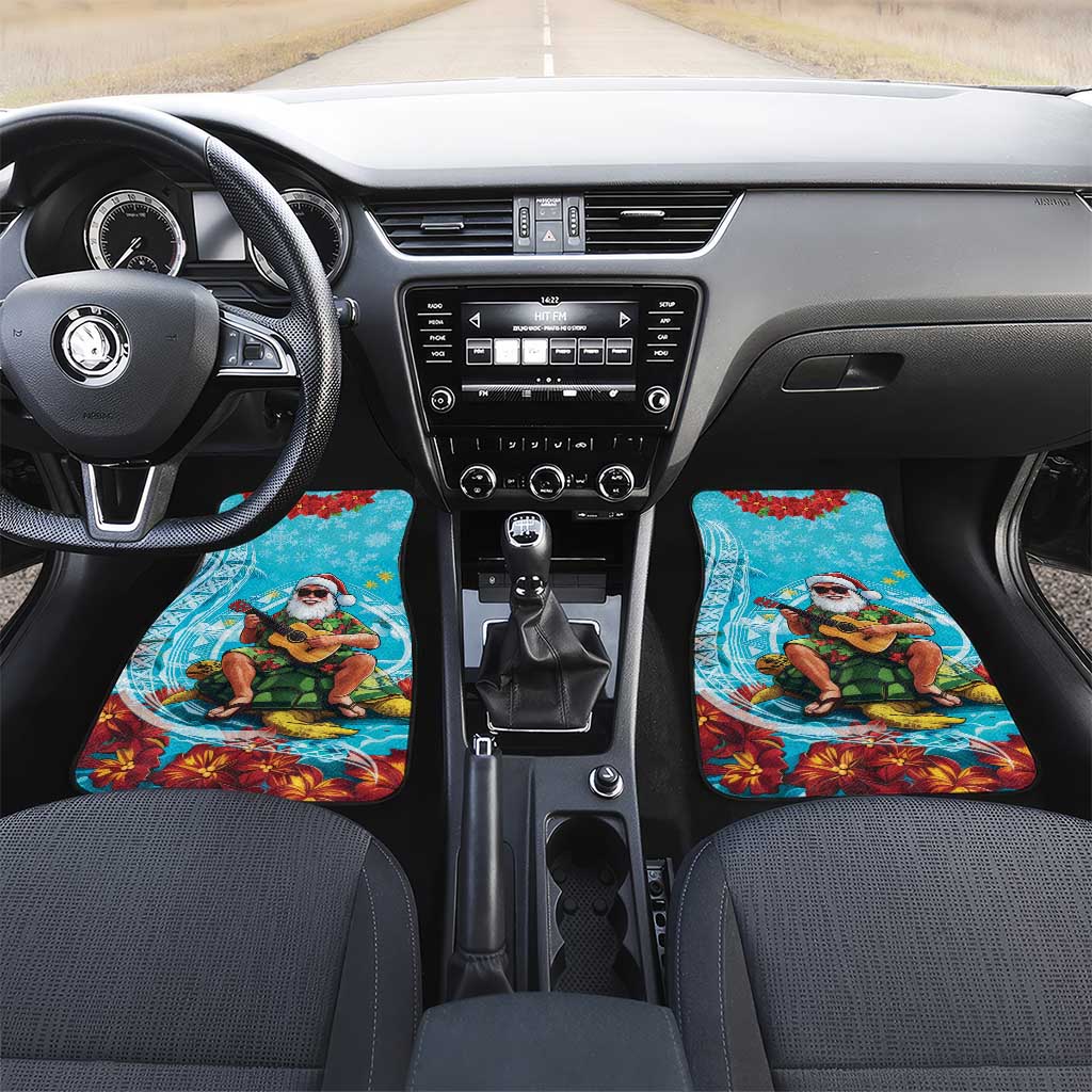 Hawaii Christmas Car Mats Mele Kalikimaka Poinsettia Lei Polynesian - Blue LT14 Set 2pcs - Front Blue - Polynesian Pride