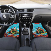Hawaii Christmas Car Mats Mele Kalikimaka Poinsettia Lei Polynesian - Blue LT14 Set 2pcs - Front Blue - Polynesian Pride