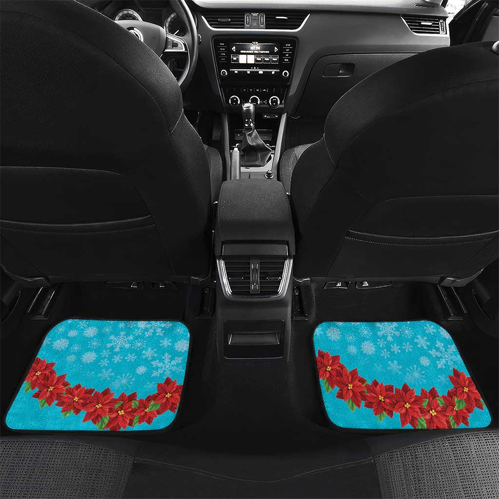 Hawaii Christmas Car Mats Mele Kalikimaka Poinsettia Lei Polynesian - Blue LT14 Set 2pcs - Back Blue - Polynesian Pride