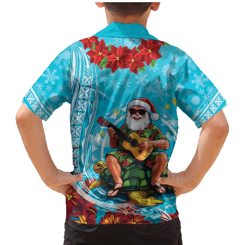 Hawaii Christmas Family Matching Mermaid Dress and Hawaiian Shirt Mele Kalikimaka Poinsettia Lei Polynesian - Blue LT14 - Polynesian Pride