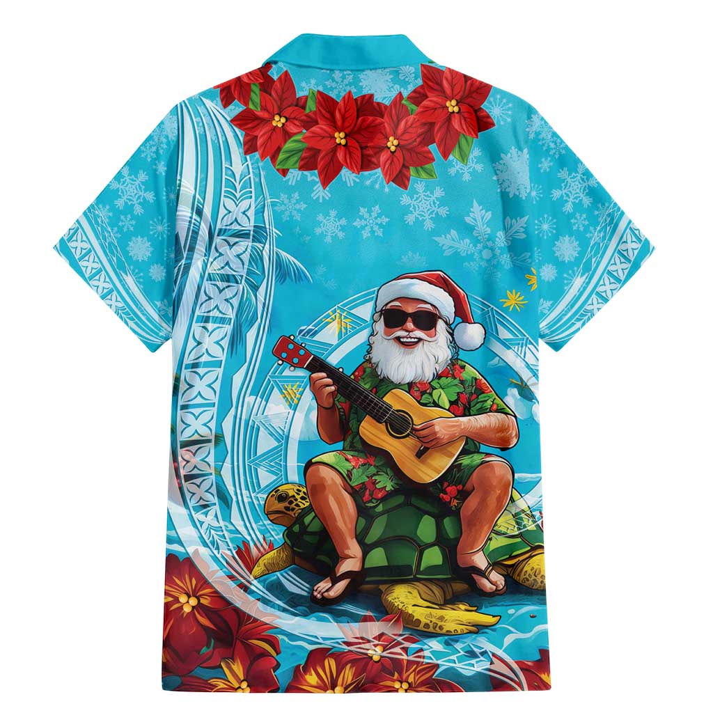 Hawaii Christmas Family Matching Mermaid Dress and Hawaiian Shirt Mele Kalikimaka Poinsettia Lei Polynesian - Blue LT14 - Polynesian Pride