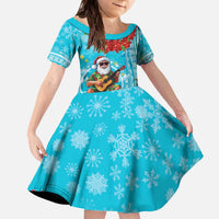 Hawaii Christmas Family Matching Off The Shoulder Long Sleeve Dress and Hawaiian Shirt Mele Kalikimaka Poinsettia Lei Polynesian - Blue LT14 Daughter's Dress Blue - Polynesian Pride