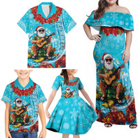 Hawaii Christmas Family Matching Off Shoulder Maxi Dress and Hawaiian Shirt Mele Kalikimaka Poinsettia Lei Polynesian - Blue LT14 - Polynesian Pride
