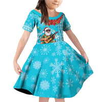 Hawaii Christmas Family Matching Off Shoulder Short Dress and Hawaiian Shirt Mele Kalikimaka Poinsettia Lei Polynesian - Blue LT14 Daughter's Dress Blue - Polynesian Pride