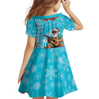 Hawaii Christmas Family Matching Short Sleeve Bodycon Dress and Hawaiian Shirt Mele Kalikimaka Poinsettia Lei Polynesian - Blue