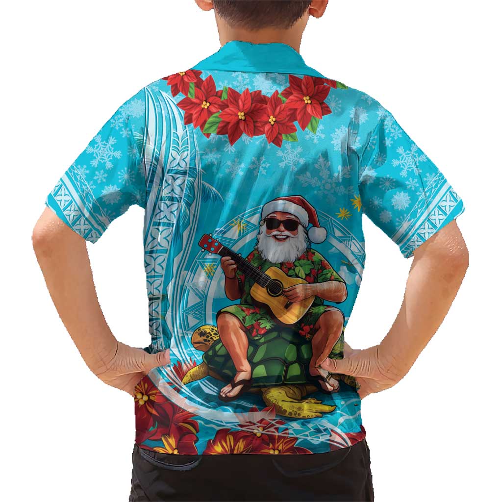 Hawaii Christmas Kid Hawaiian Shirt Mele Kalikimaka Poinsettia Lei Polynesian - Blue LT14 - Polynesian Pride