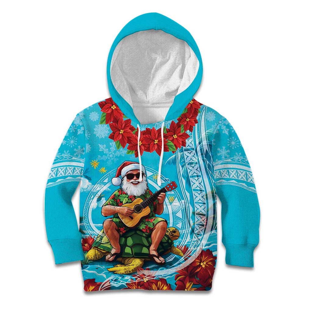 Hawaii Christmas Kid Hoodie Mele Kalikimaka Poinsettia Lei Polynesian - Blue LT14 Hoodie Blue - Polynesian Pride