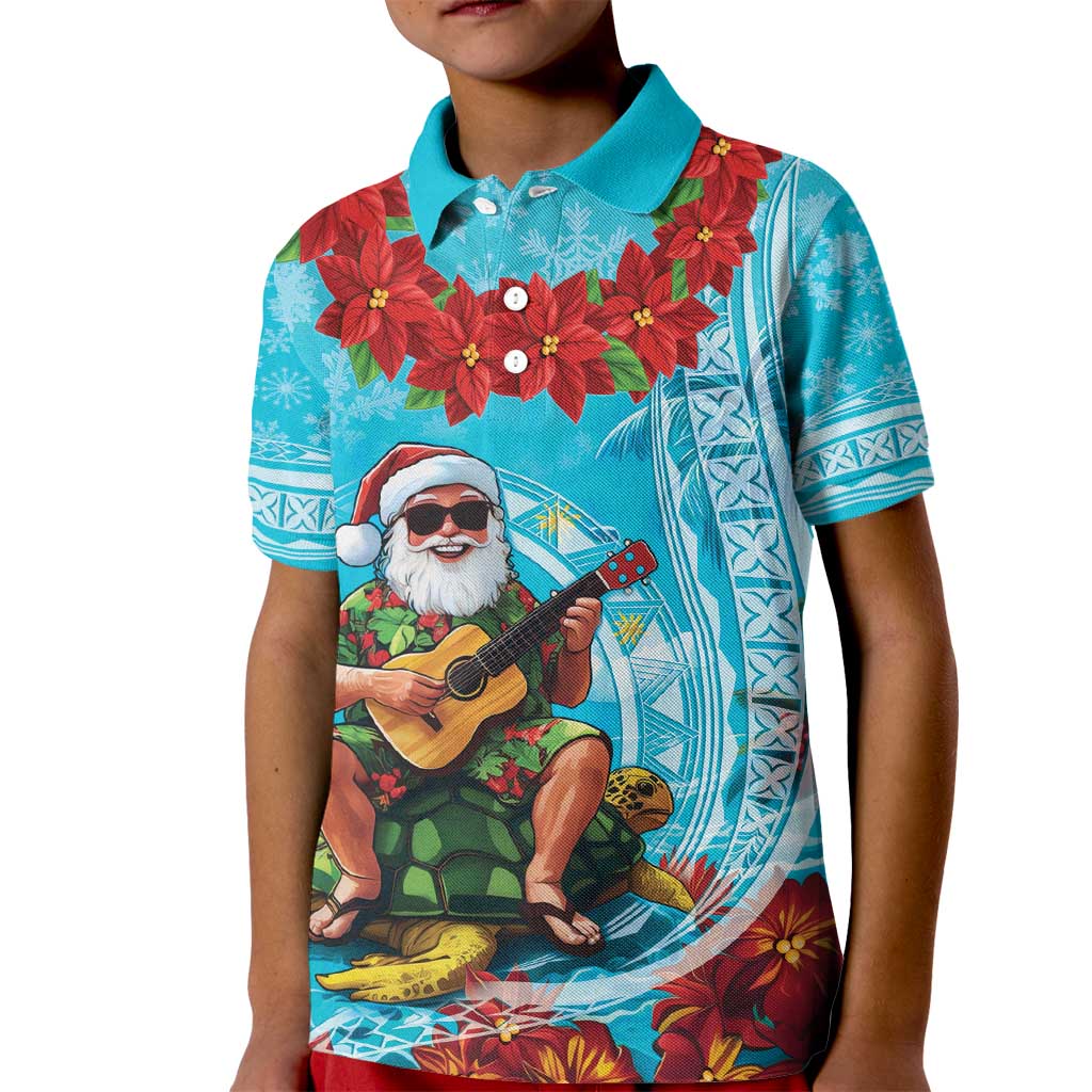 Hawaii Christmas Kid Polo Shirt Mele Kalikimaka Poinsettia Lei Polynesian - Blue LT14 Kid Blue - Polynesian Pride