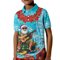 Hawaii Christmas Kid Polo Shirt Mele Kalikimaka Poinsettia Lei Polynesian - Blue LT14 Kid Blue - Polynesian Pride