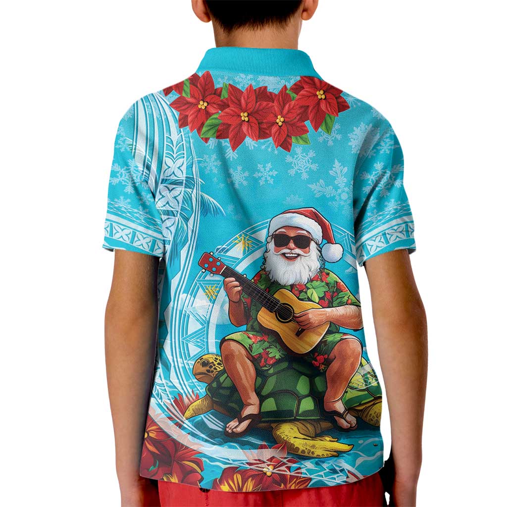 Hawaii Christmas Kid Polo Shirt Mele Kalikimaka Poinsettia Lei Polynesian - Blue LT14 - Polynesian Pride