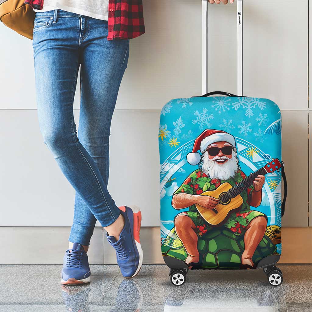 Hawaii Christmas Luggage Cover Mele Kalikimaka Poinsettia Lei Polynesian - Blue