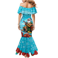 Hawaii Christmas Mermaid Dress Mele Kalikimaka Poinsettia Lei Polynesian - Blue LT14 - Polynesian Pride