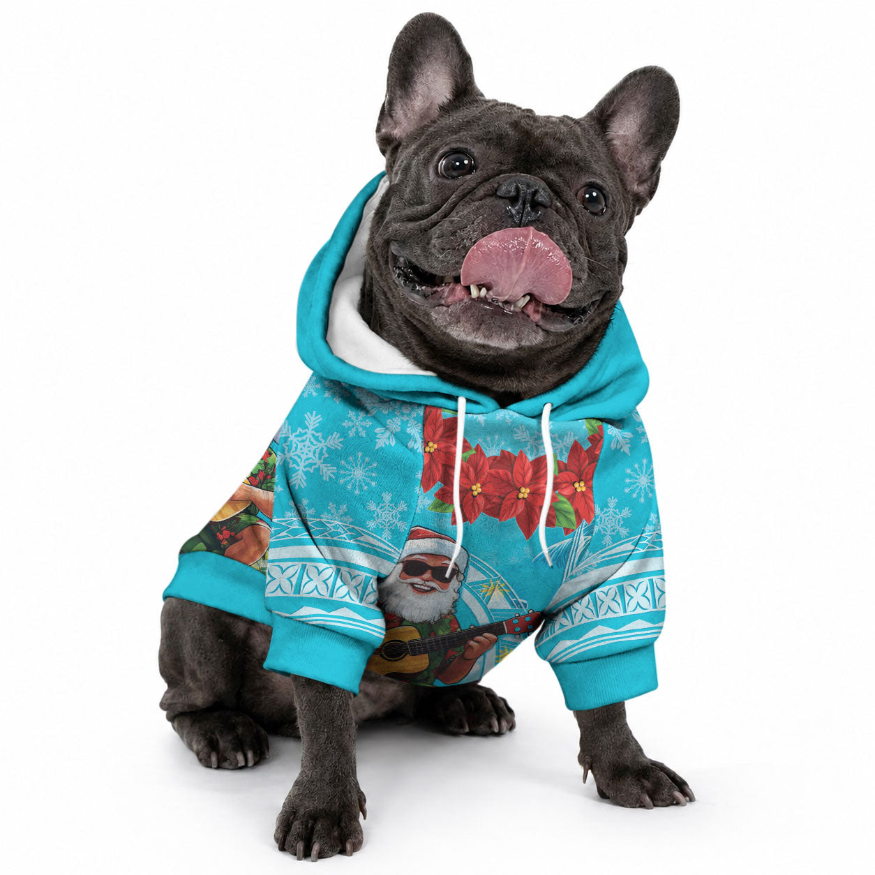Hawaii Christmas Pet Hoodie Mele Kalikimaka Poinsettia Lei Polynesian - Blue LT14 - Polynesian Pride