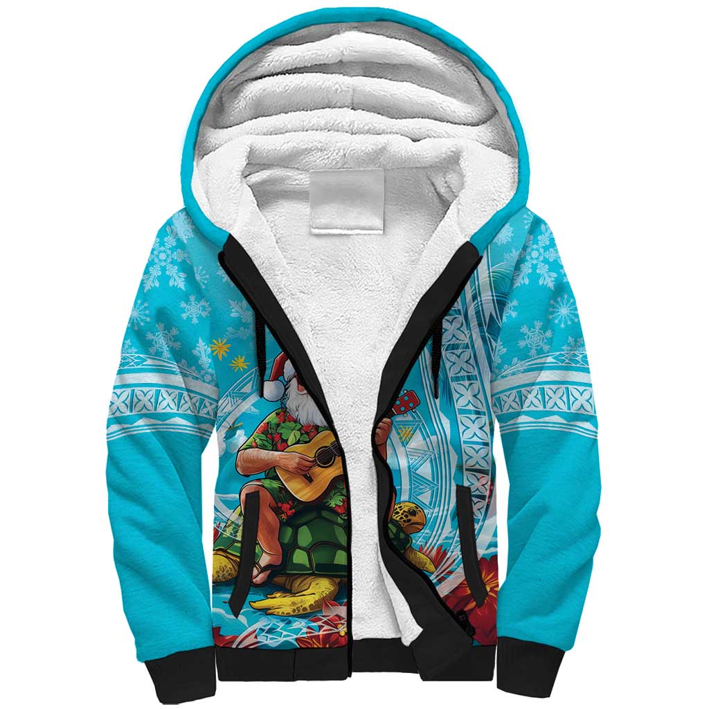 Hawaii Christmas Sherpa Hoodie Mele Kalikimaka Poinsettia Lei Polynesian - Blue LT14 Unisex Blue - Polynesian Pride