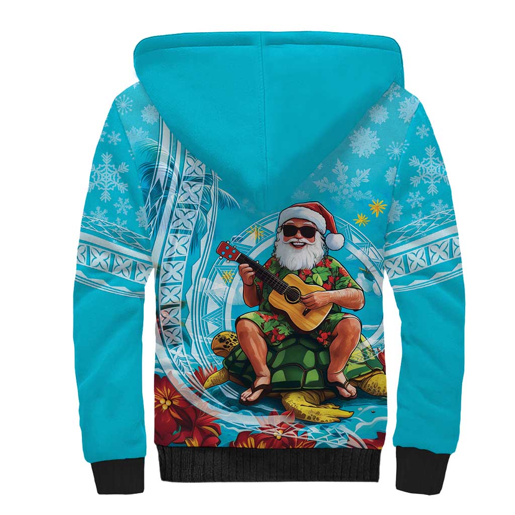 Hawaii Christmas Sherpa Hoodie Mele Kalikimaka Poinsettia Lei Polynesian - Blue LT14 - Polynesian Pride