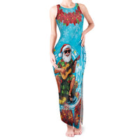 Hawaii Christmas Tank Maxi Dress Mele Kalikimaka Poinsettia Lei Polynesian - Blue LT14 Women Blue - Polynesian Pride