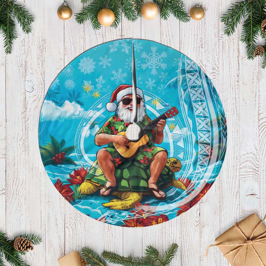 Hawaii Christmas Tree Skirt Mele Kalikimaka Poinsettia Lei Polynesian - Blue LT14 Casual Blue - Polynesian Pride