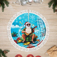 Hawaii Christmas Tree Skirt Mele Kalikimaka Poinsettia Lei Polynesian - Blue LT14 Fringed Blue - Polynesian Pride