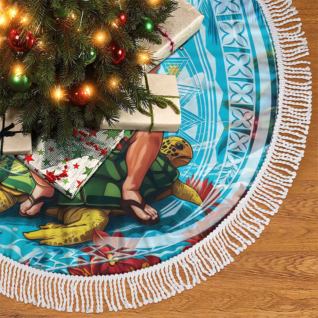 Hawaii Christmas Tree Skirt Mele Kalikimaka Poinsettia Lei Polynesian - Blue LT14 - Polynesian Pride