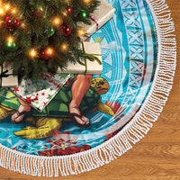 Hawaii Christmas Tree Skirt Mele Kalikimaka Poinsettia Lei Polynesian - Blue LT14 - Polynesian Pride