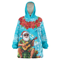 Hawaii Christmas Wearable Blanket Hoodie Mele Kalikimaka Poinsettia Lei Polynesian - Blue LT14 One Size Blue - Polynesian Pride