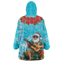 Hawaii Christmas Wearable Blanket Hoodie Mele Kalikimaka Poinsettia Lei Polynesian - Blue LT14 - Polynesian Pride
