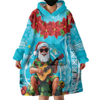 Hawaii Christmas Wearable Blanket Hoodie Mele Kalikimaka Poinsettia Lei Polynesian - Blue LT14 - Polynesian Pride