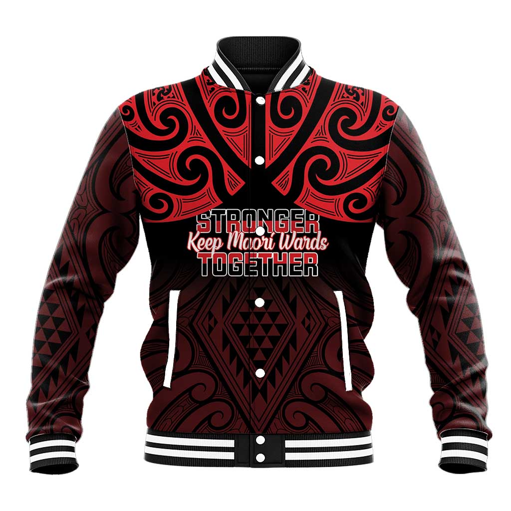 Personalised Keep Maori Wards New Zealand Baseball Jacket Stronger Together Aotearoa Taniko LT14 Unisex Black - Polynesian Pride