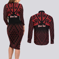 Personalised Keep Maori Wards New Zealand Couples Matching Long Sleeve Bodycon Dress and Long Sleeve Button Shirt Stronger Together Aotearoa Taniko LT14 - Polynesian Pride