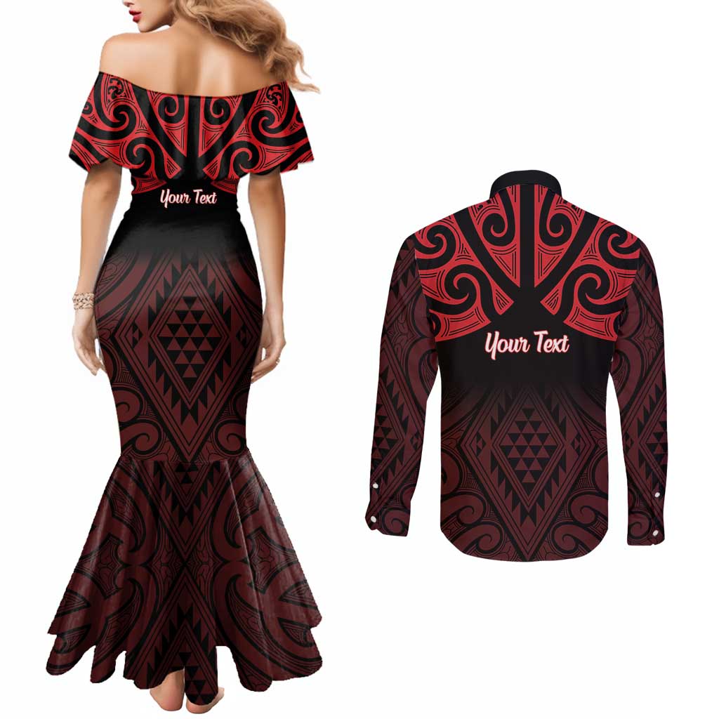 Personalised Keep Maori Wards New Zealand Couples Matching Mermaid Dress and Long Sleeve Button Shirt Stronger Together Aotearoa Taniko LT14 - Polynesian Pride