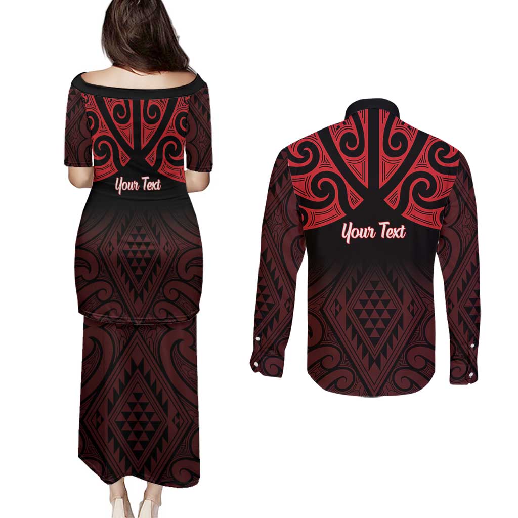 Personalised Keep Maori Wards New Zealand Couples Matching Puletasi and Long Sleeve Button Shirt Stronger Together Aotearoa Taniko LT14 - Polynesian Pride