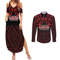 Personalised Keep Maori Wards New Zealand Couples Matching Summer Maxi Dress and Long Sleeve Button Shirt Stronger Together Aotearoa Taniko LT14 Black - Polynesian Pride