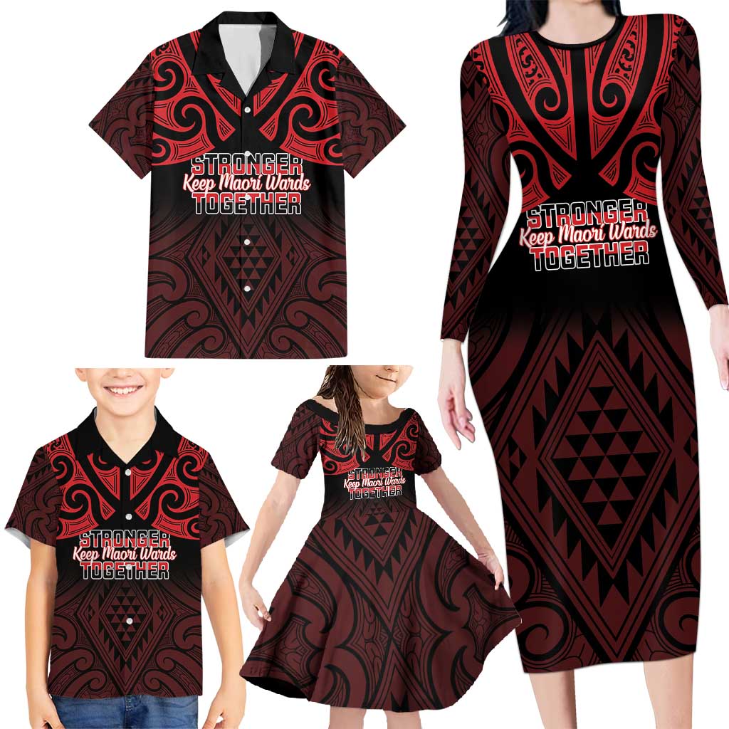 Personalised Keep Maori Wards New Zealand Family Matching Long Sleeve Bodycon Dress and Hawaiian Shirt Stronger Together Aotearoa Taniko LT14 - Polynesian Pride