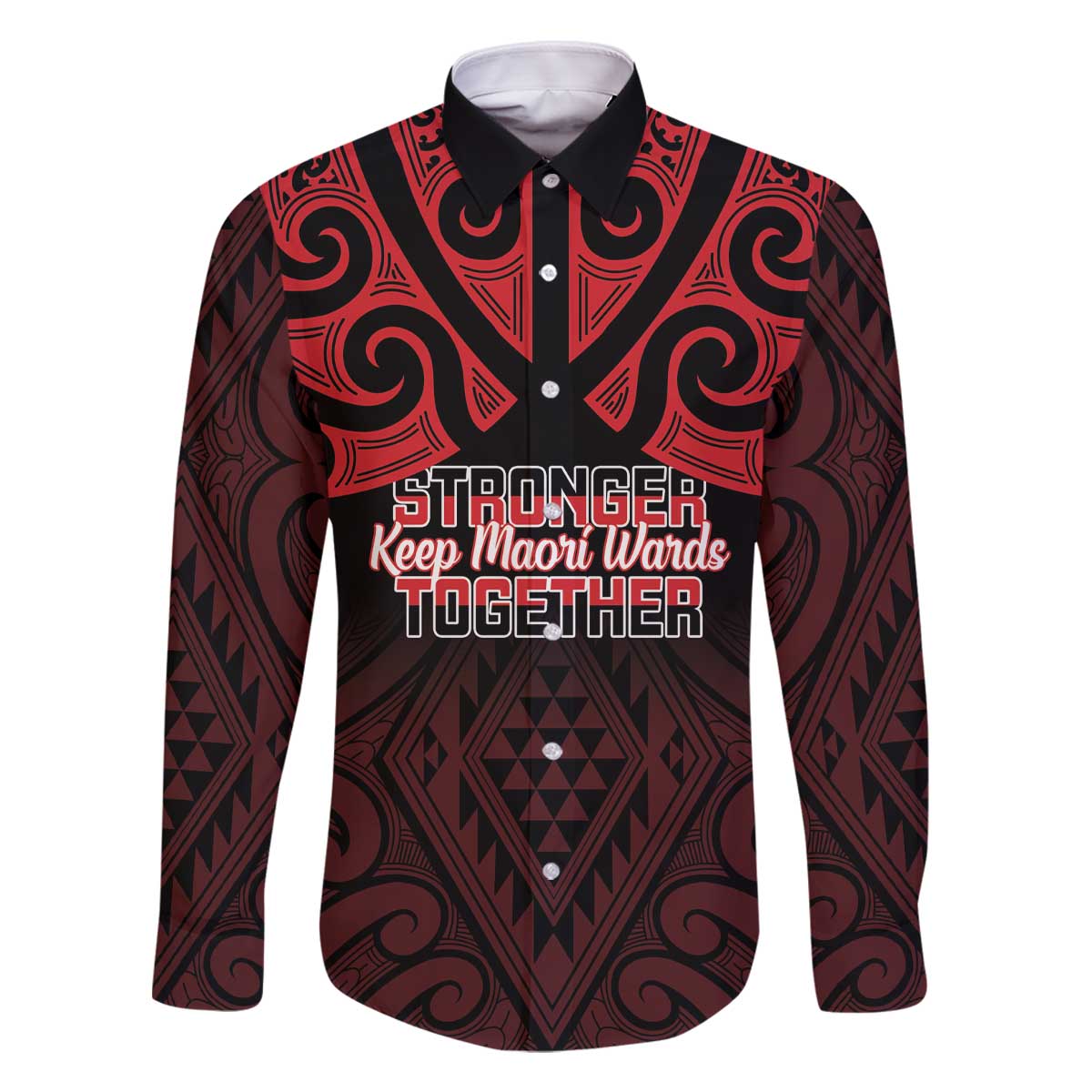 Personalised Keep Maori Wards New Zealand Family Matching Off The Shoulder Long Sleeve Dress and Hawaiian Shirt Stronger Together Aotearoa Taniko LT14 Dad's Shirt - Long Sleeve Black - Polynesian Pride